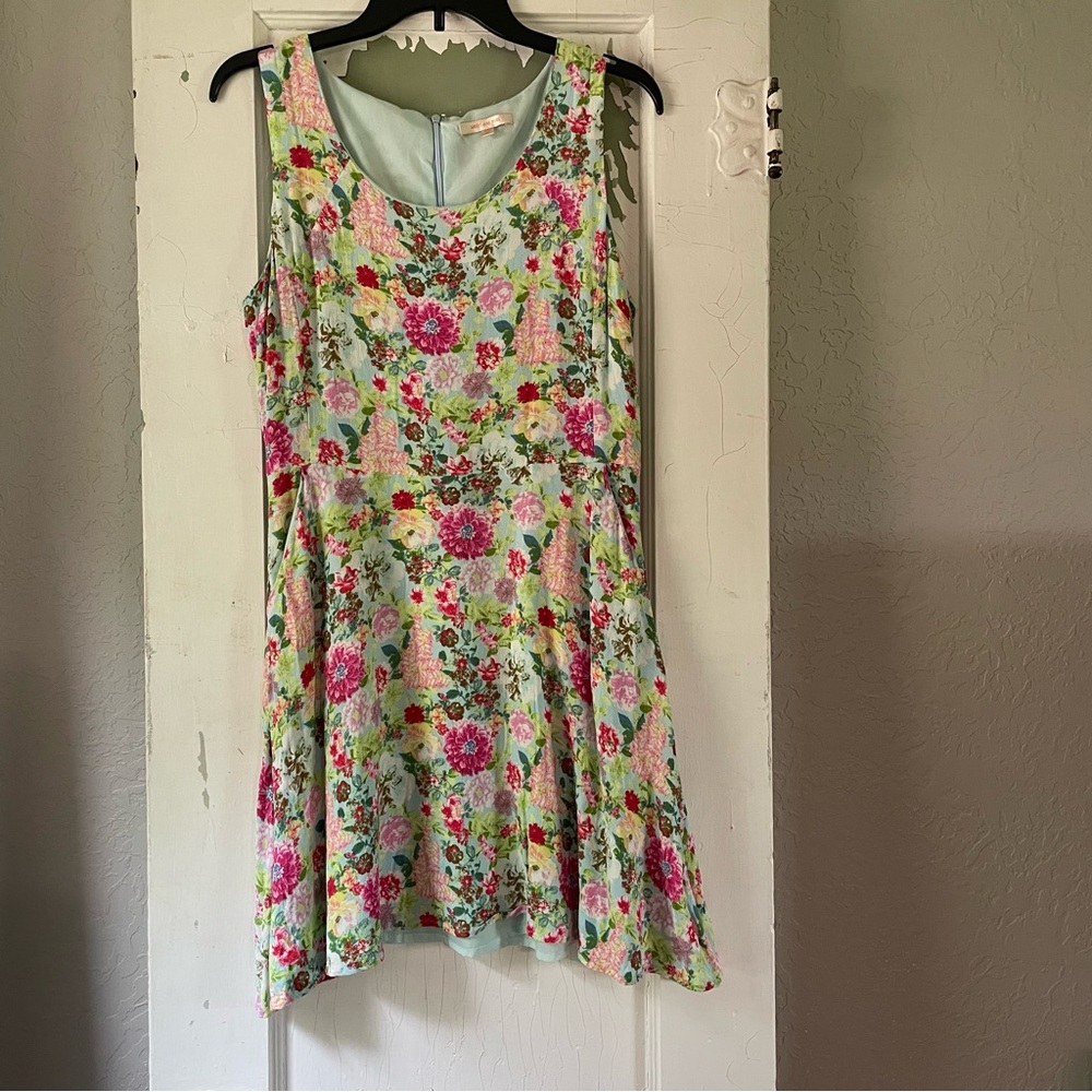 Skies Are Blue Mint Floral Mini Dress with Pink & Green Accents